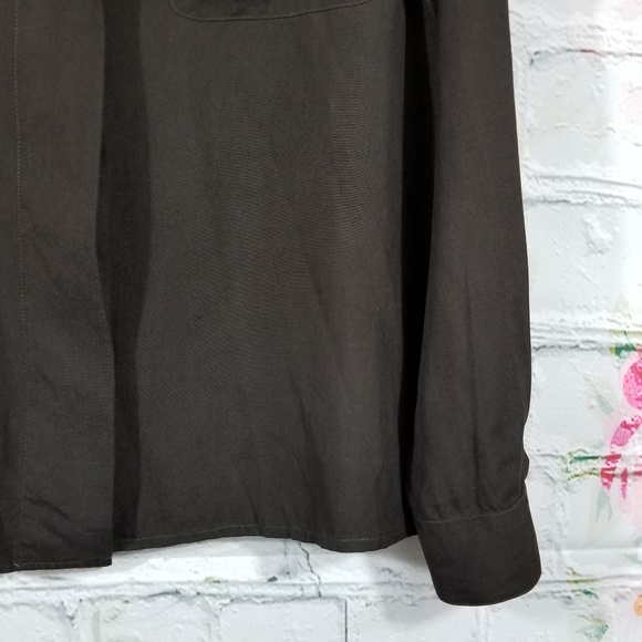 SILX 100% Silk Dark Brown Button Down Shirt - Picture 4 of 7